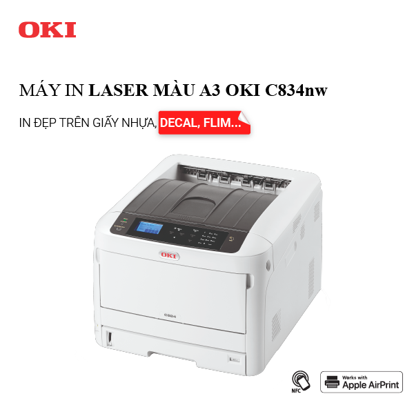 Máy in laser màu OKI C834nw (A3,  Lan,  USB)